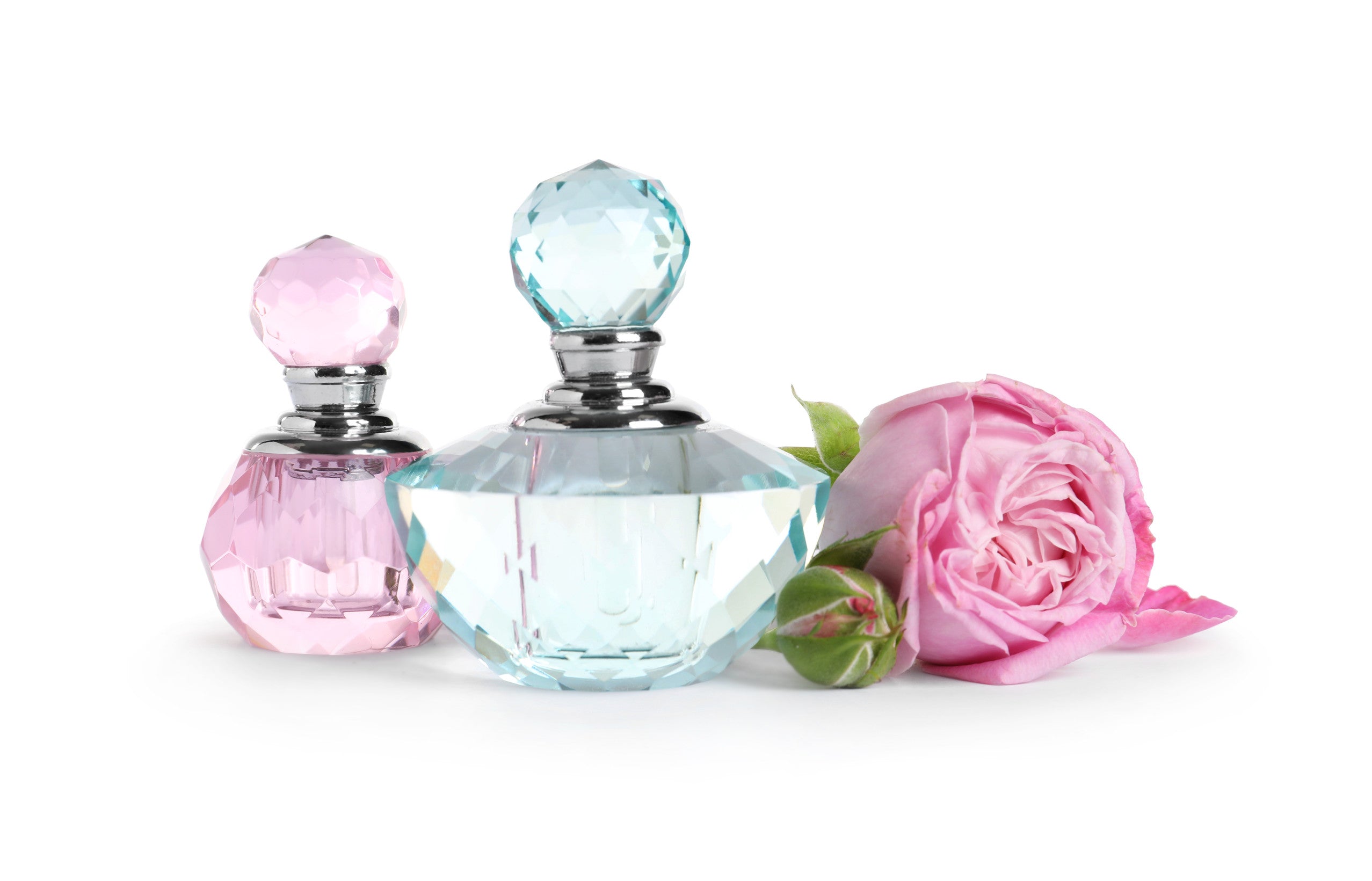 Pink and blue perfume bottles