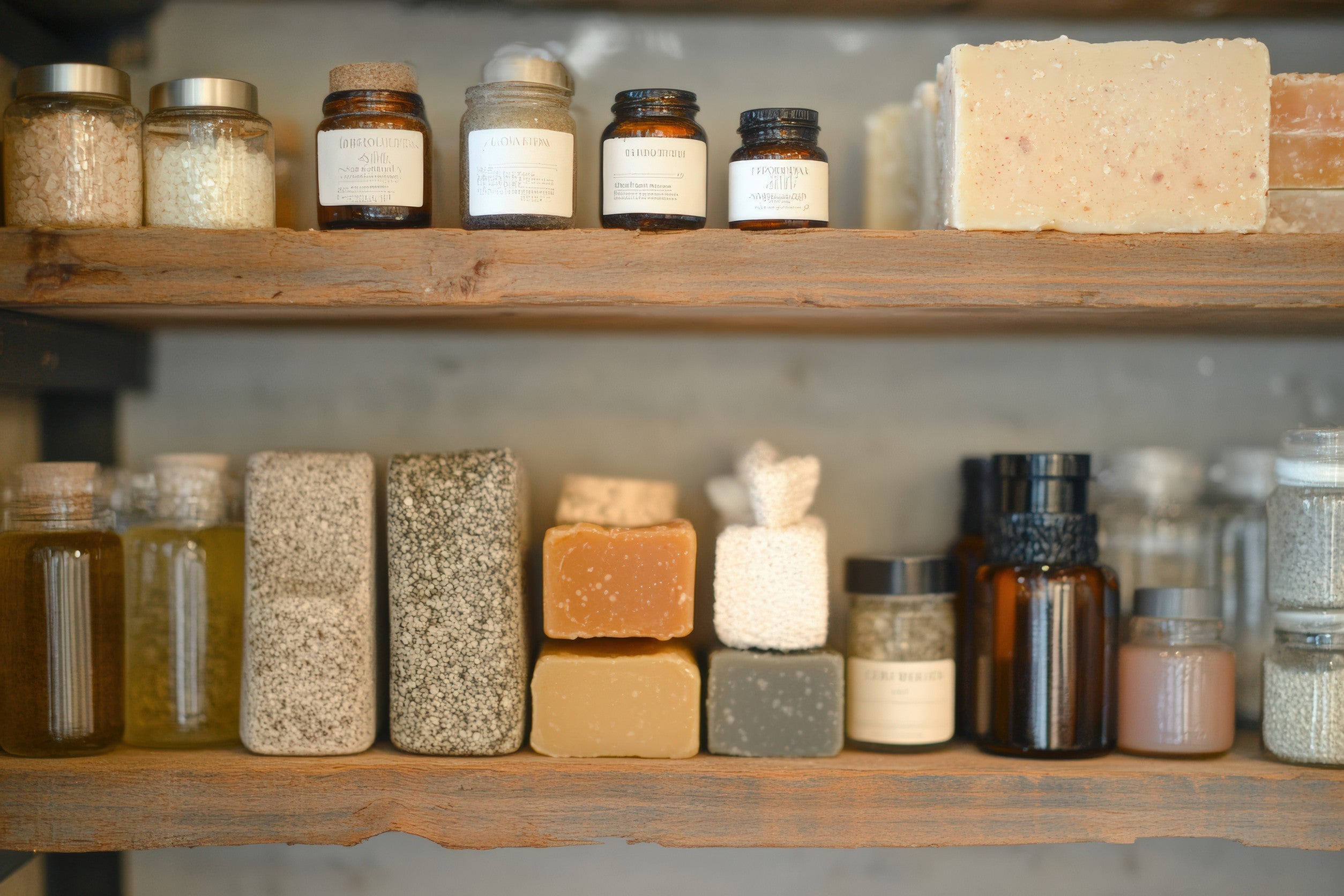 Natural skincare products on shelf