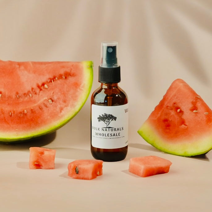 Bottle of 'Bulk Naturals Wholesale' with watermelon slices on a beige background