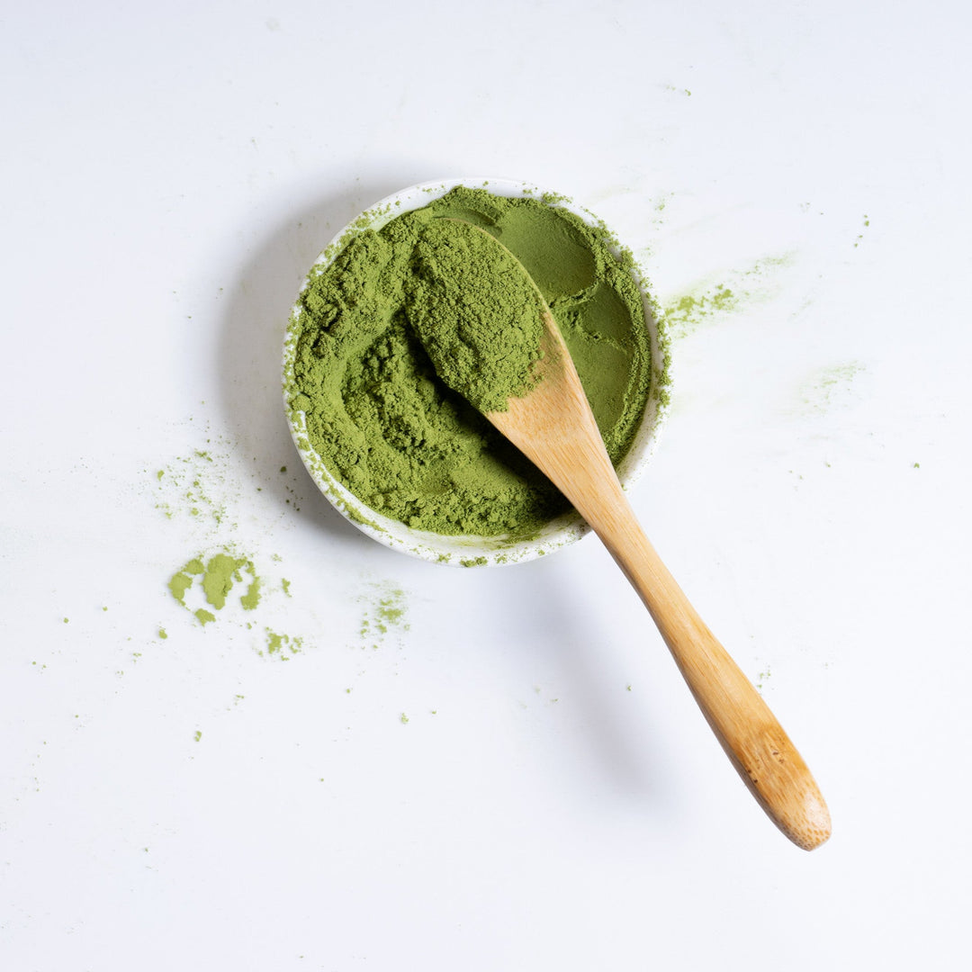 Premium green powder of Matcha A5, a powerful antioxidant for skincare formulations, promoting healthy and glowing skin.