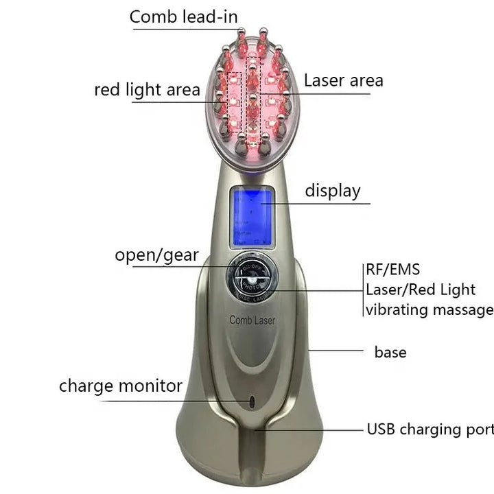 Professional Hair Growth Laser Comb • Red Led Light Therapy Comb • RF EMS Scalp Relax Massager • Hair Scalp Massage Comb